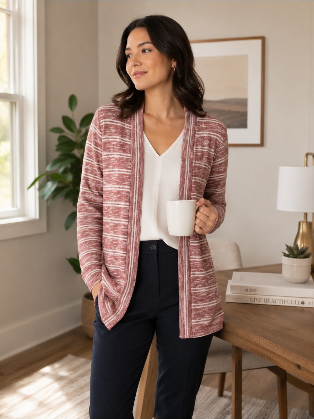 41 Hawthorn Ramona Open Front Cardigan Red Striped Size Large NWT